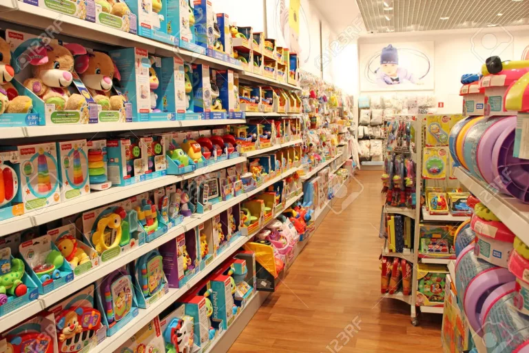 115826376 shop toys toy store inside toy shop rows of shelves with toys children s joy wide selection of toys