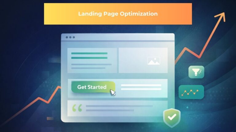 Vibrant landing page optimization thumbnail with CTA UI and growth chart.