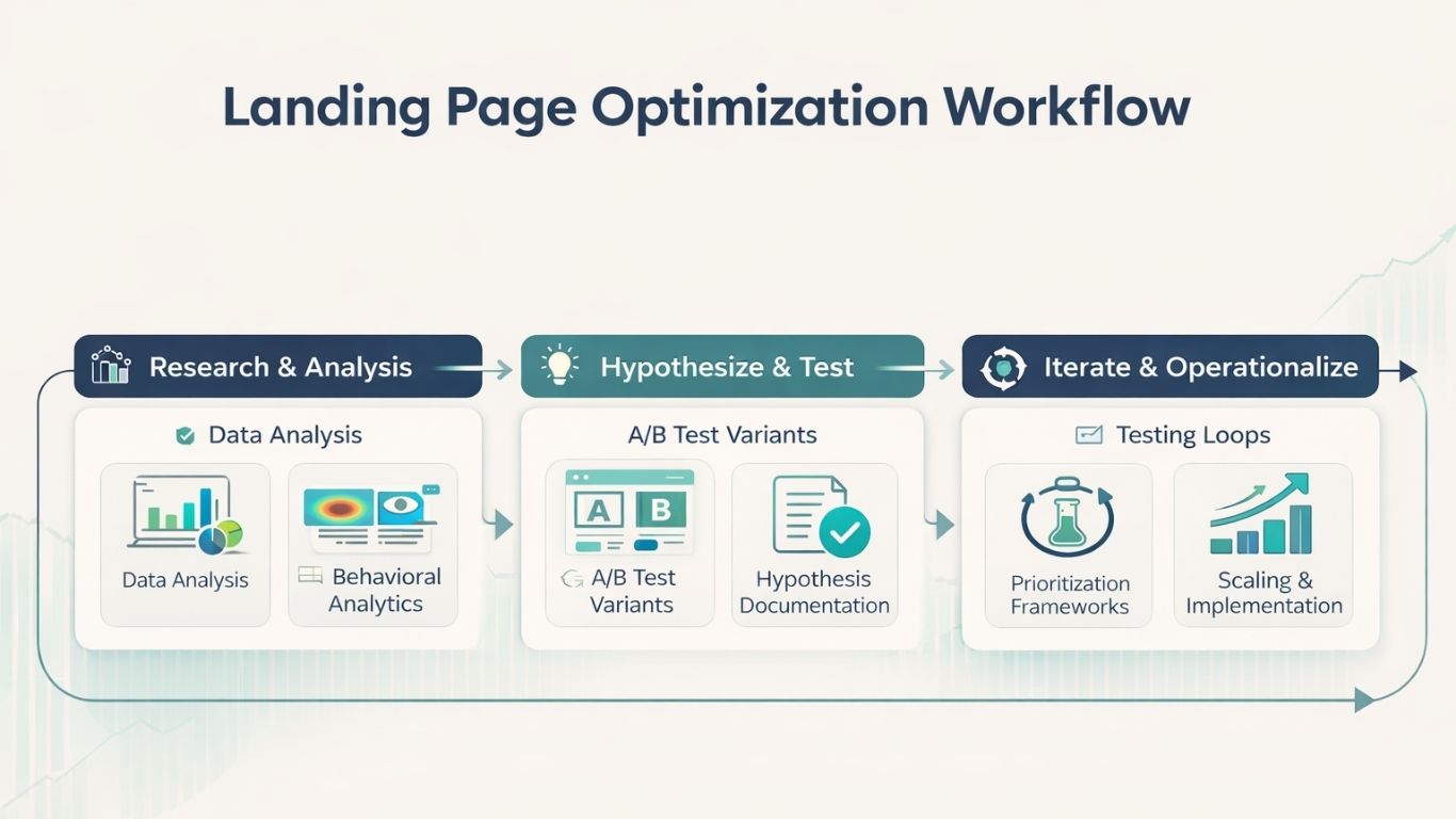 Three-phase optimization workflow: research, hypothesis testing, and iteration loop