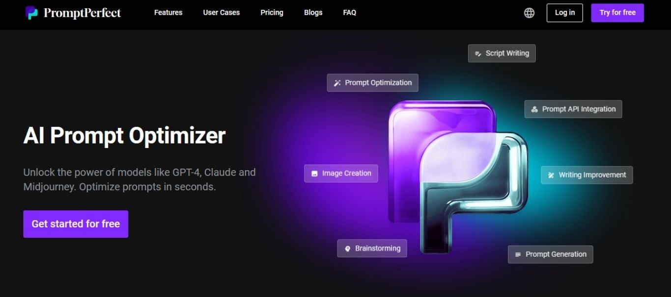 Cropped image of PromptPerfect Website