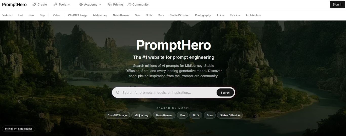 Cropped image of PromptHero Website