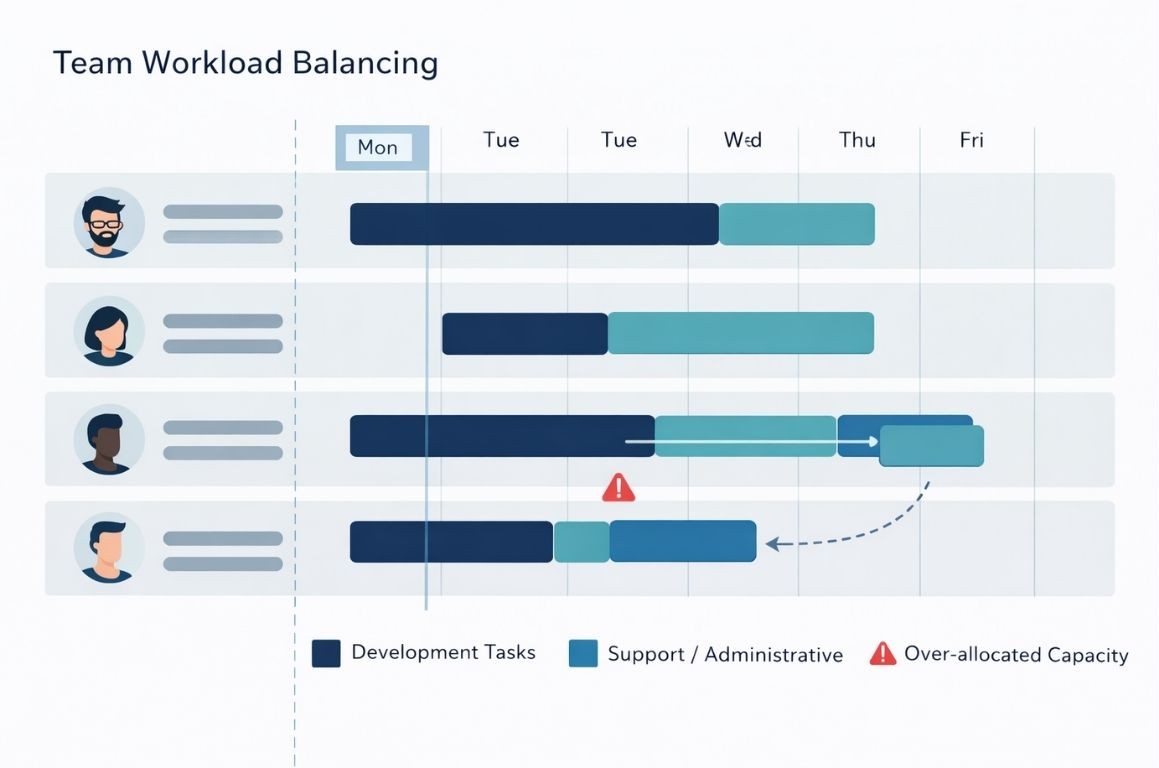 Team Software Process (TSP) and Personal Software Process (PSP) 8 A modern Gantt-chart style visualization showing team workload balancing