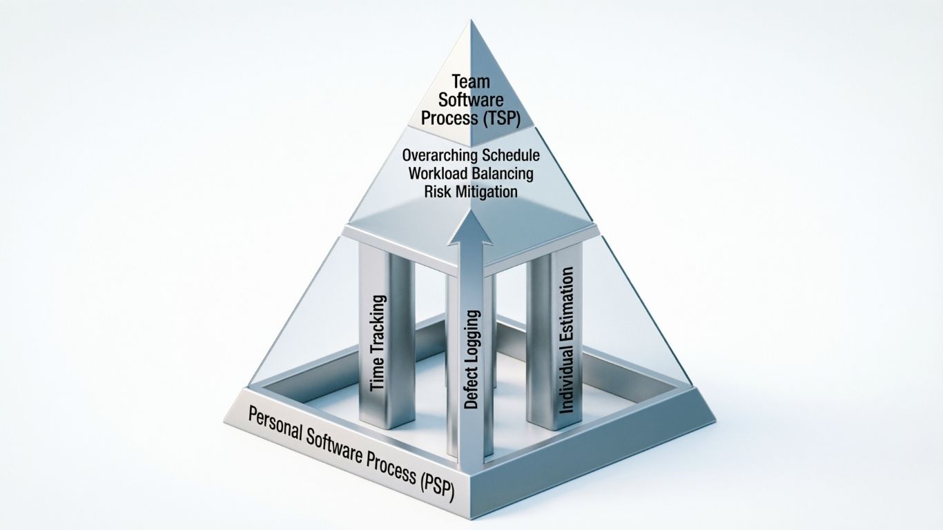 Team Software Process (TSP) and Personal Software Process (PSP) 7 A layered pyramid diagram illustrating the relationship between PSP and TSP.
