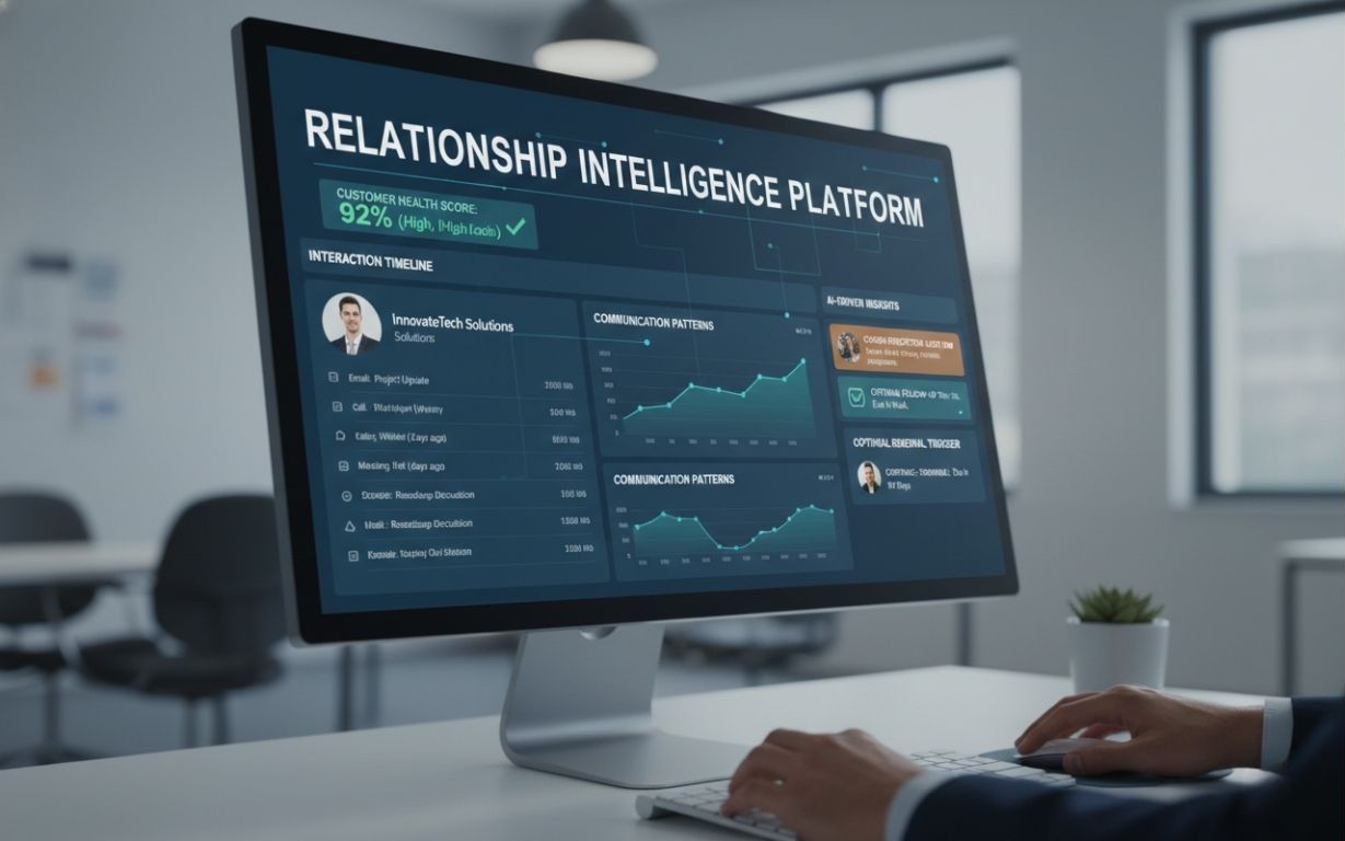 CRM concept image showing “CRM” over a digital business network interface.