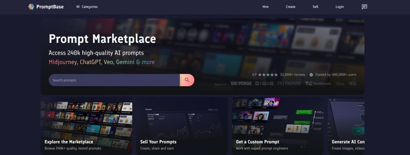 Cropped image of Prompt Base Website