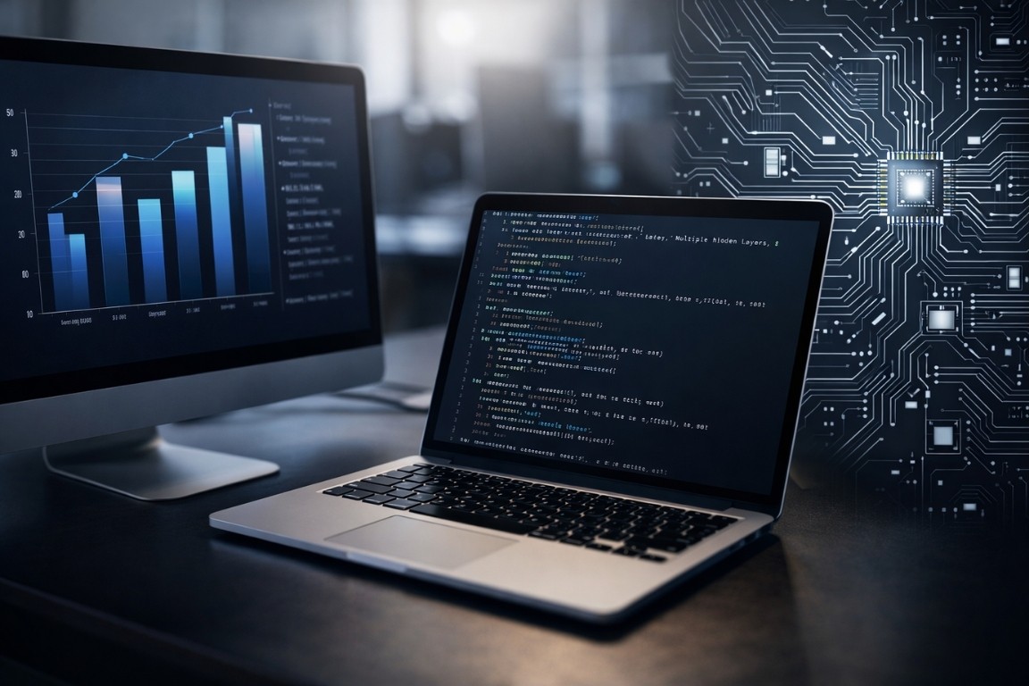 an open laptop showing clean lines of Python code for a machine learning model