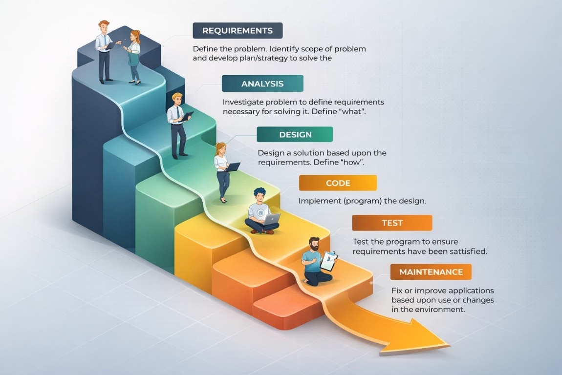 Software Development Life Cycle Phases: Step-by-Step Guide for 2026 5 Waterfall model SDLC phases infographic