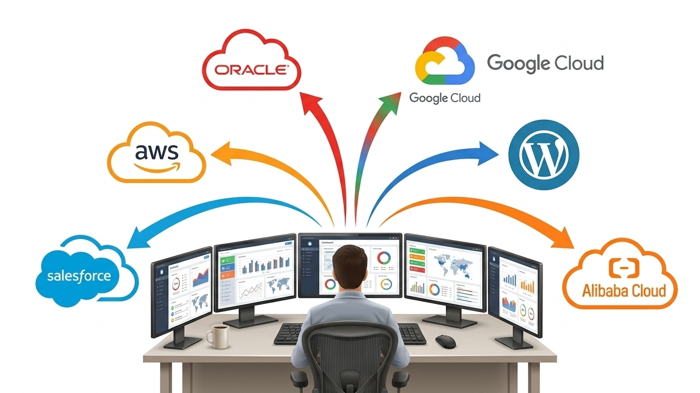 Multi-cloud environment with multiple providers connected to central workspace