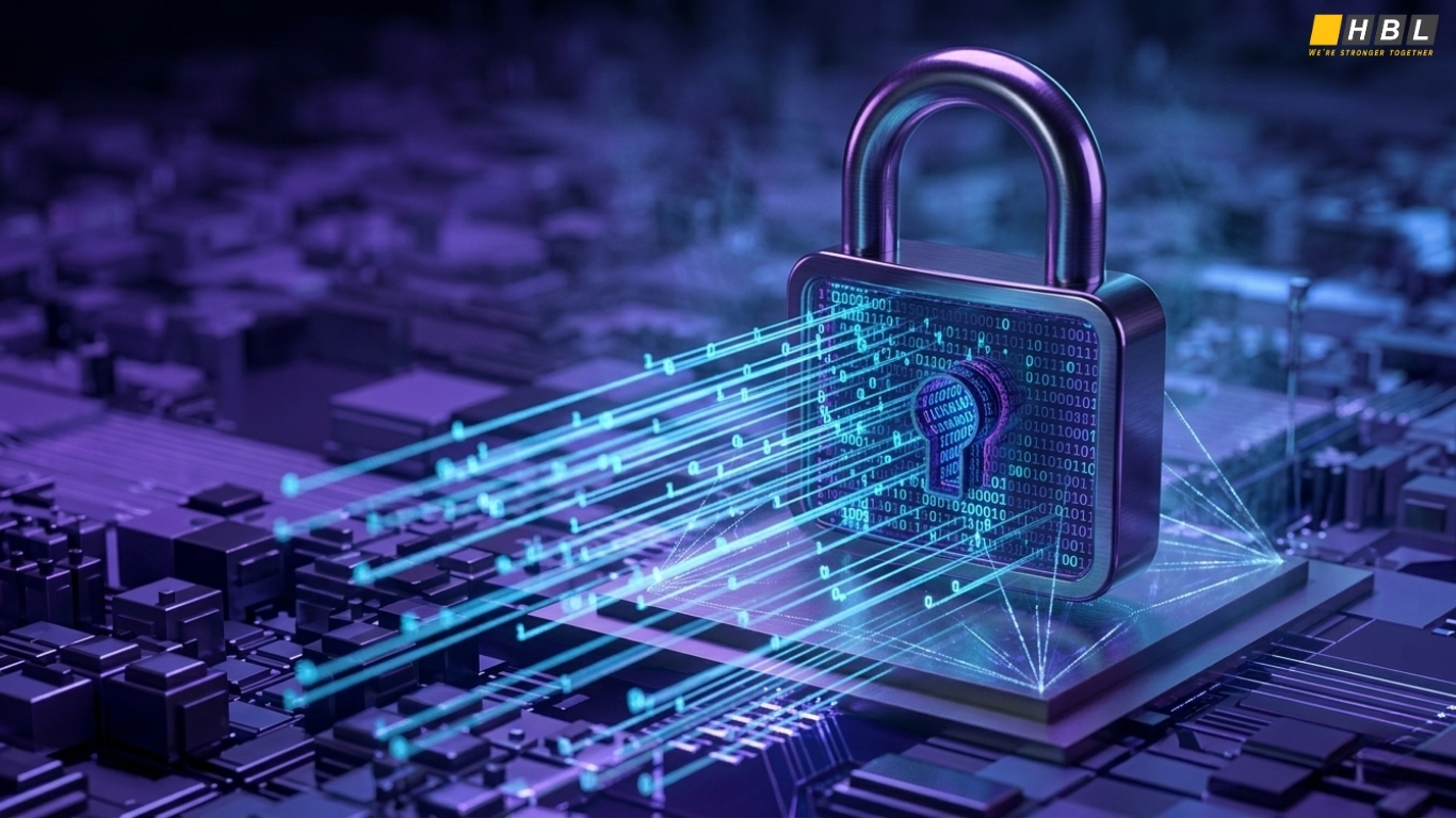 Digital padlock securing cybersecurity circuit board network