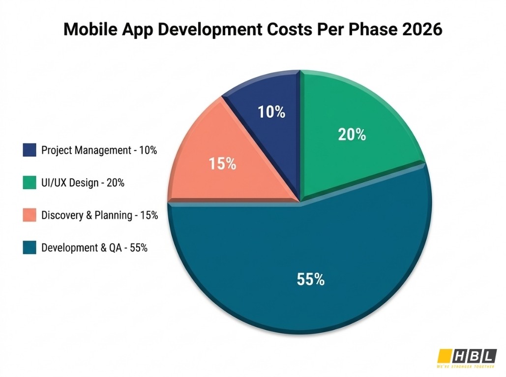 Mobile app development costs per phase